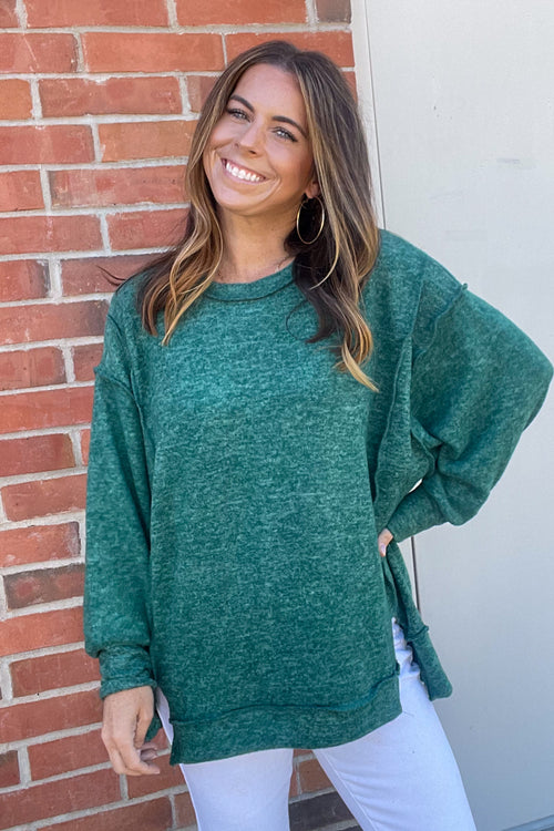 Dark Green Zenana Oversized Side Slit Sweater