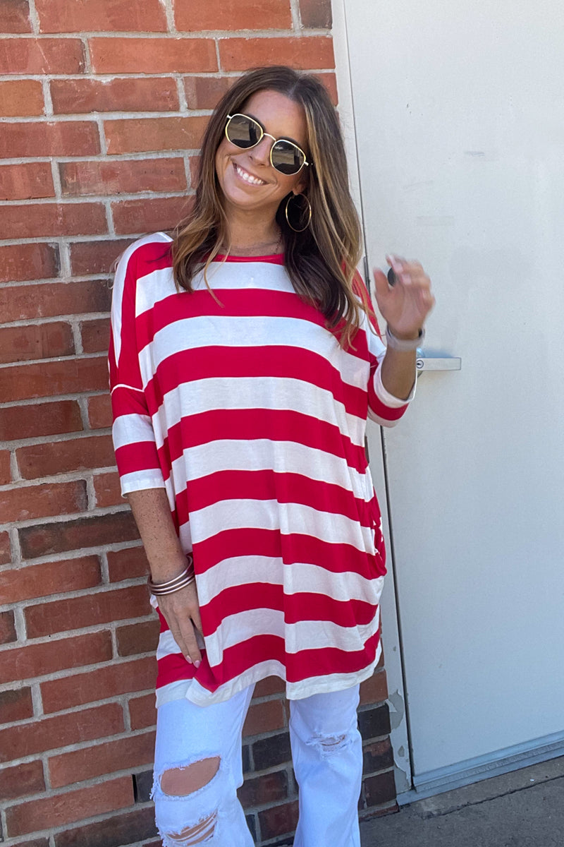 Zenana Red and White Striped Tunic Top