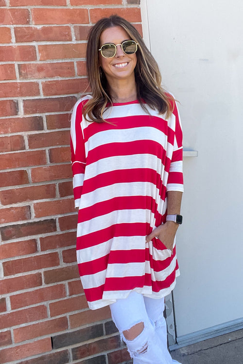 Zenana Red and White Striped Tunic Top
