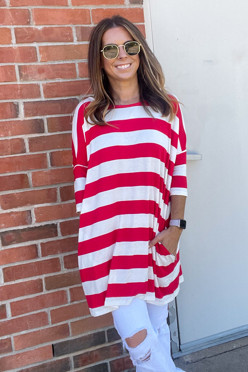 Zenana Red and White Striped Tunic Top