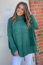 Dark Green Zenana Hacci Cowl Neck Sweater