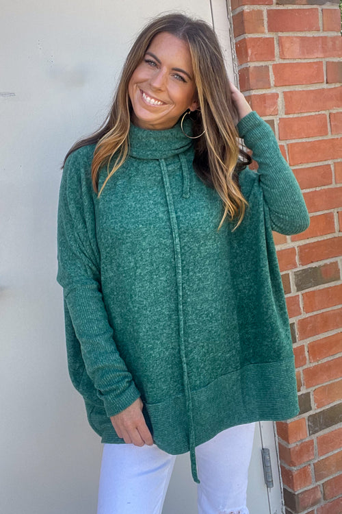 Dark Green Zenana Hacci Cowl Neck Sweater