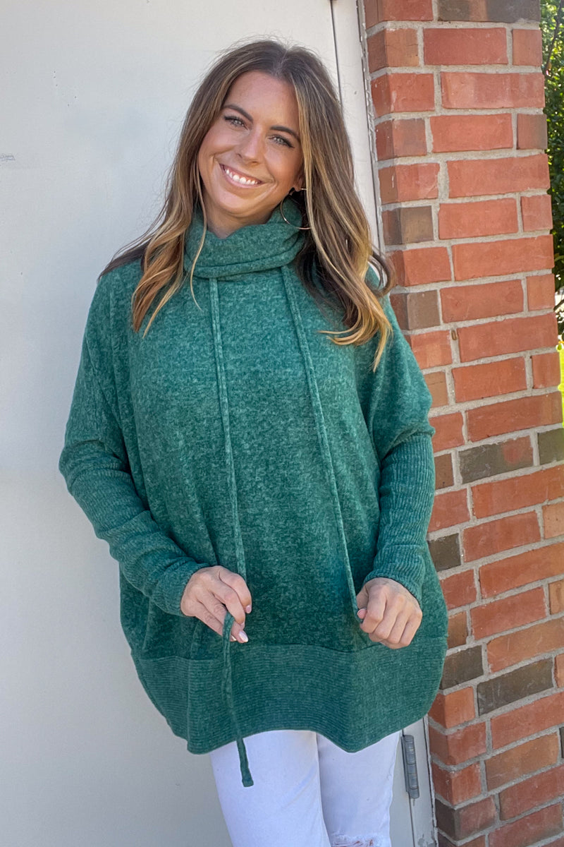 Dark Green Zenana Hacci Cowl Neck Sweater