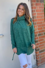 Dark Green Zenana Hacci Cowl Neck Sweater