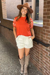 THML-Embroidered Horse Print Top-Copper
