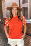 THML-Embroidered Horse Print Top-Copper