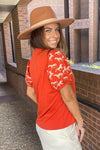 THML-Embroidered Horse Print Top-Copper