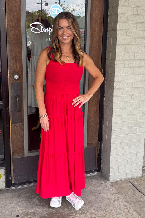 SALE-Zenana-Smocked Tiered Midi Dress