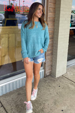 Light Teal Long Sleeve Melange Sweater