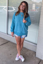 Dusty Teal Zenana Pocket Sweater