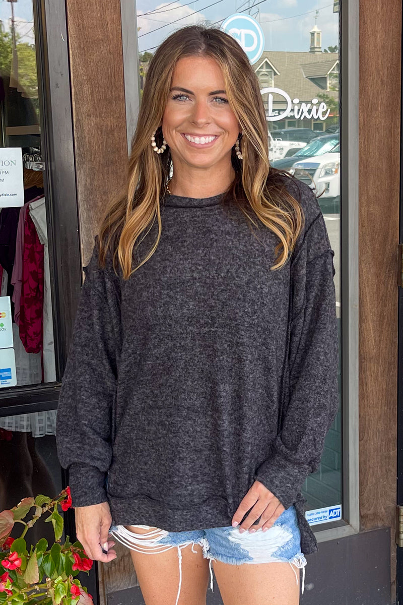 Black Melange Hacci Oversized Side Slit Sweater