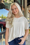Zenana Beige Washed Ribbed Short Sleeve Boat Neck Top