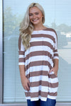Zenana Mocha and White Striped Tunic Top