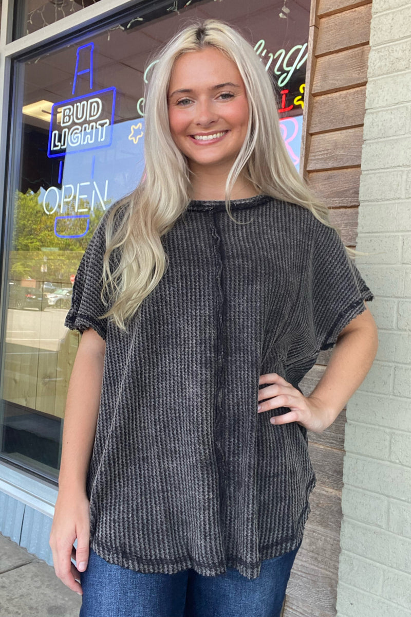 Zenana-Washed Baby Waffle Short Sleeve Top
