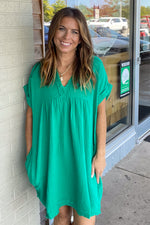 Zenana-Raw Edge Gauze V-Neck Dress