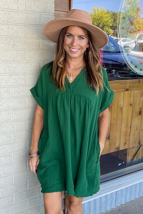 Dark Green Zenana Raw Edge Dress