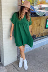 Dark Green Zenana Raw Edge Gauze Dress