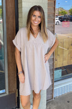 Zenana-Raw Edge Gauze V-Neck Dress