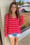 Zenana Red and White Curved Hem Dolphin Top