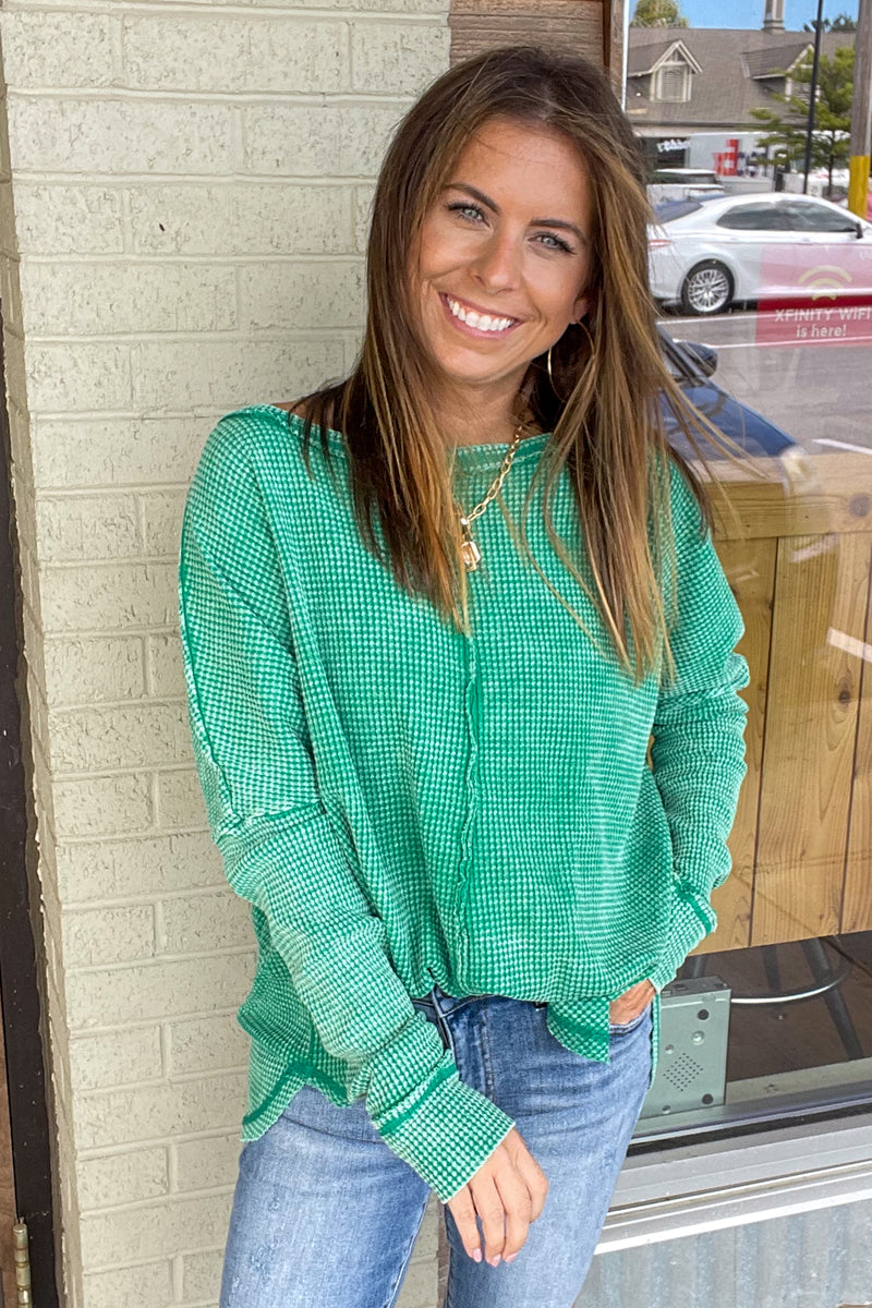 Kelly Green Zenana Waffle Top