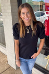 Black Zenana Puff Sleeve Short Sleeve Sweater Top