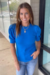 Ocean Blue Zenana Puff Sleeve Sweater