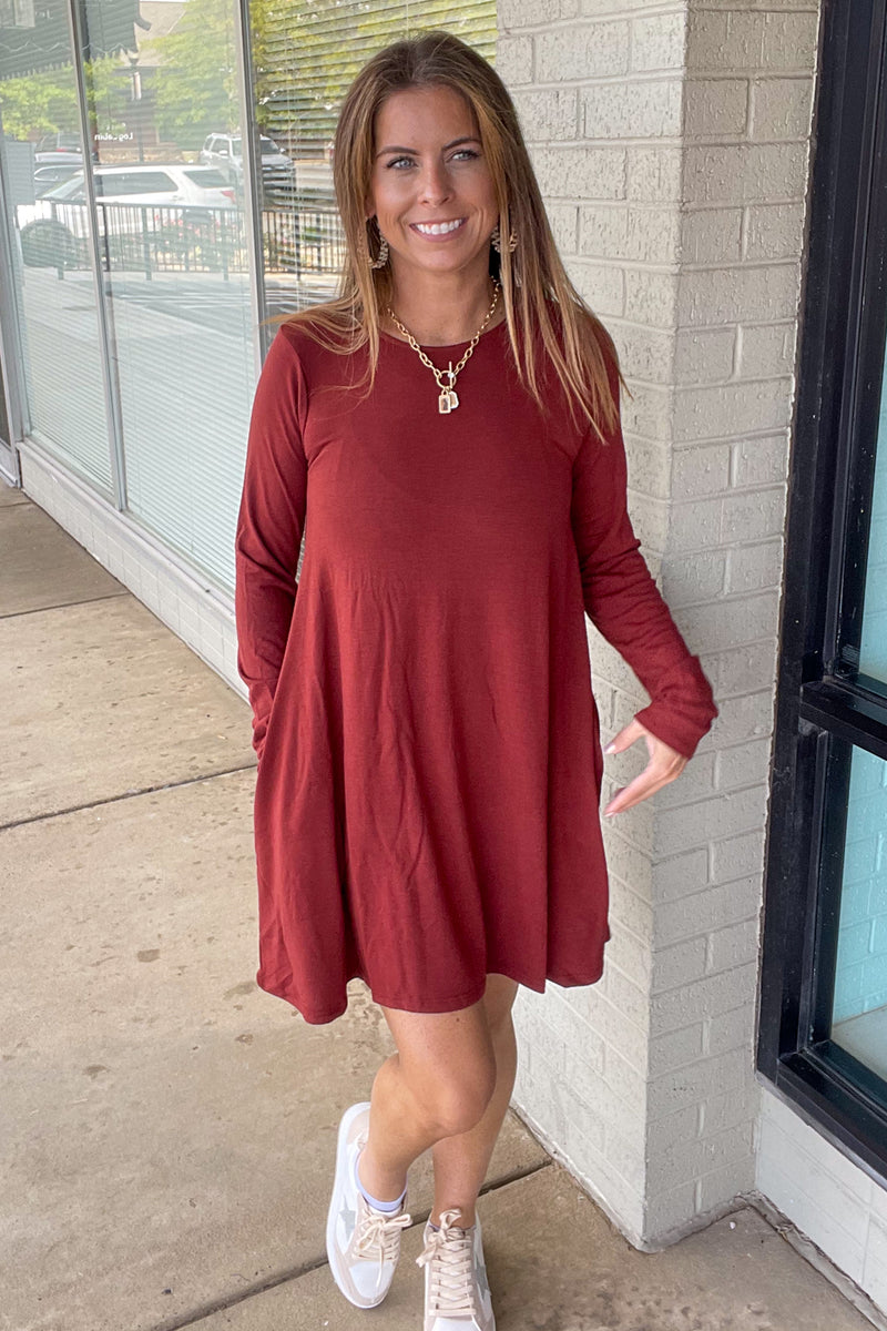 Dark Rust Zenana Swing Tunic With Pockets