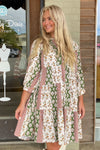 Umgee Floral Print Boho Dress Olive