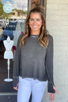 Zenana Long Sleeve Thumb Hole Top Ash Black