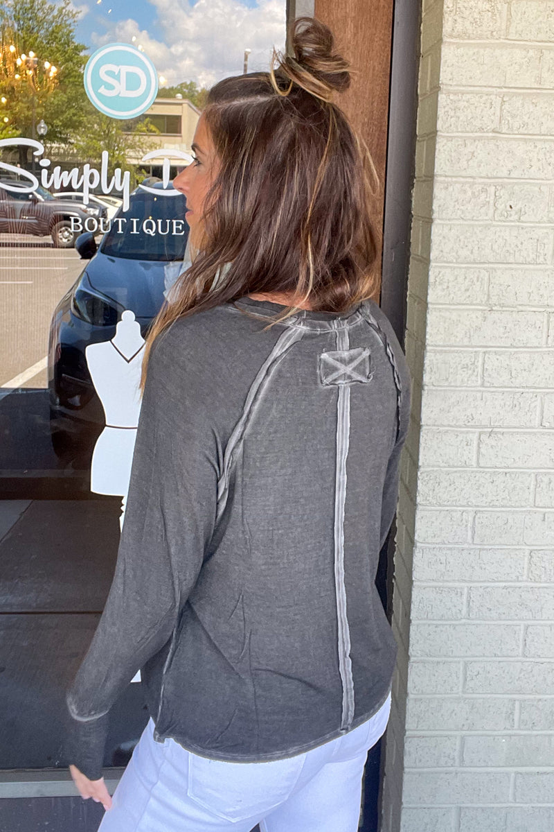 Zenana-Washed Thumb Hole Scoop Neck Long Sleeve Top