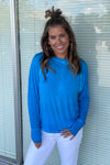 Zenana Long Sleeve Thumb Hole Shirt Ocean Blue