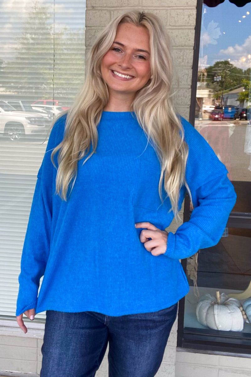 Zenana Ribbed Brushed Melange sweater Ocean Blue
