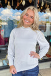 Zenana Ribbed Mock Nek Top in Light Grey