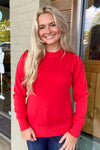 Zenana Blouson Sleeve Sweater Heather Red