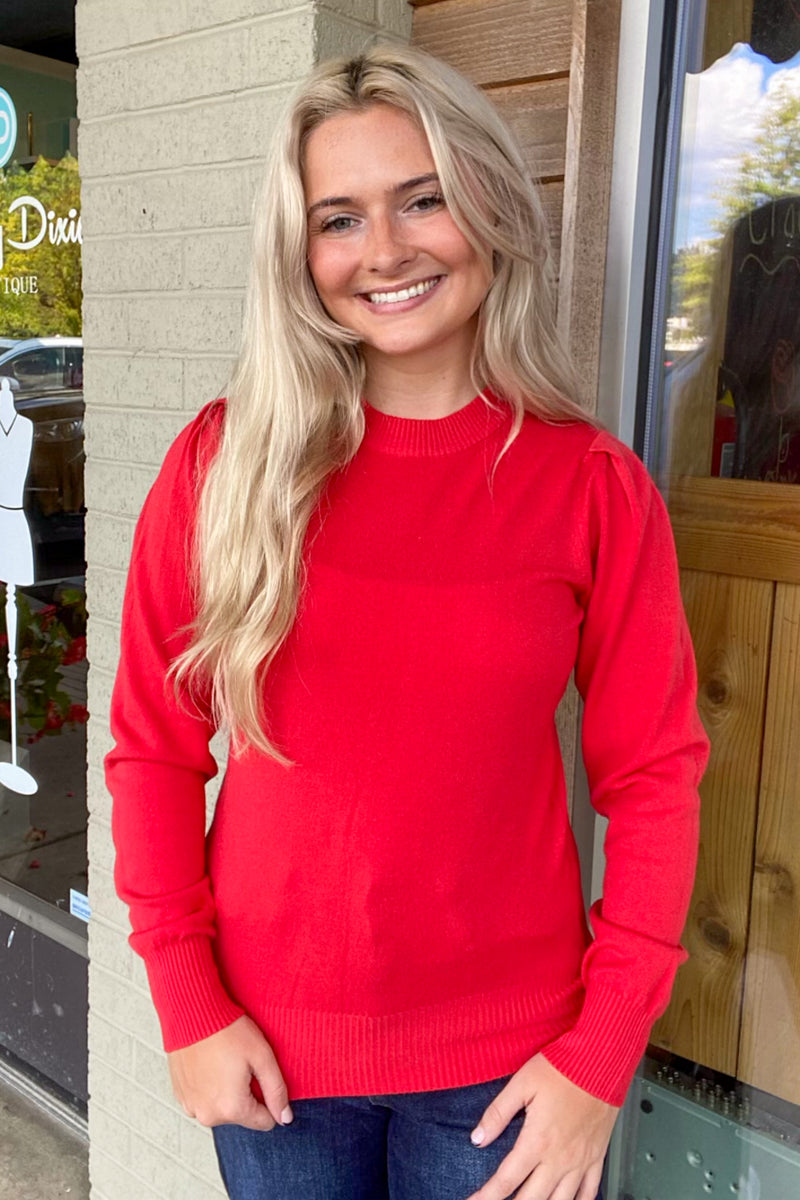 Zenana Blouson Sleeve Sweater Heather Red