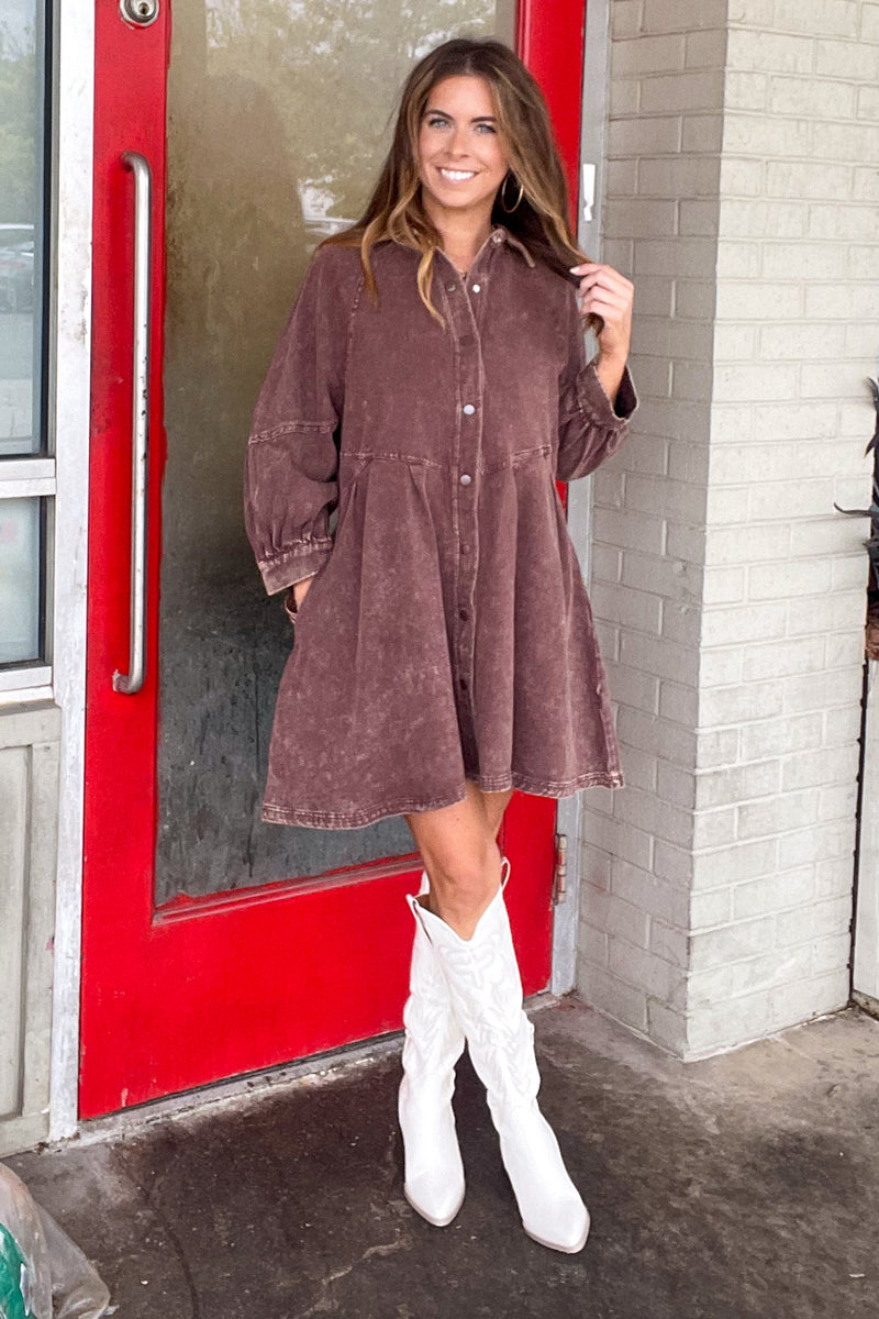 Entro Clothing Brown Denim Dress