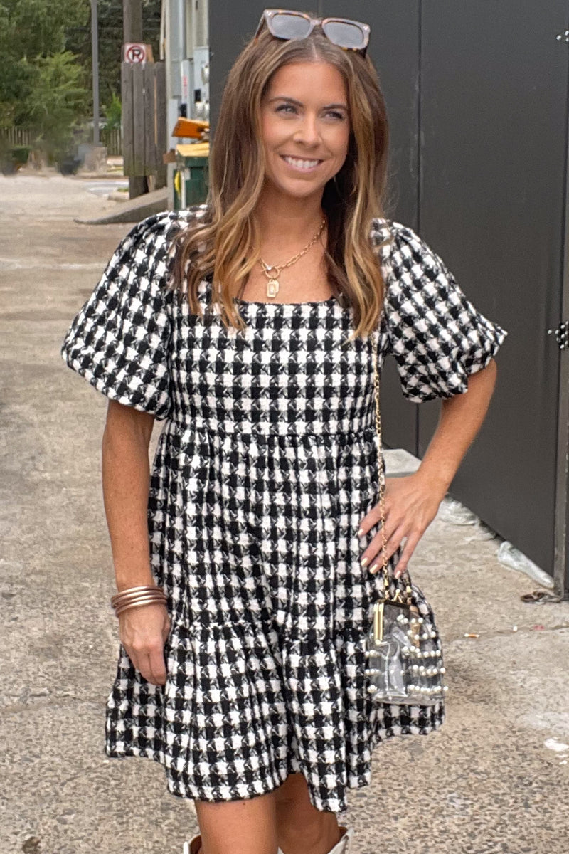 Entro Clothing Black And White Houndstooth Dress