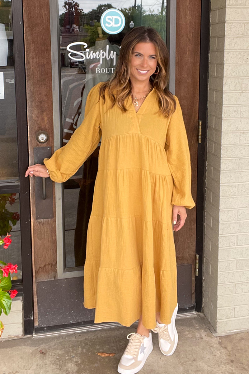On My Way Up Dress-Mustard