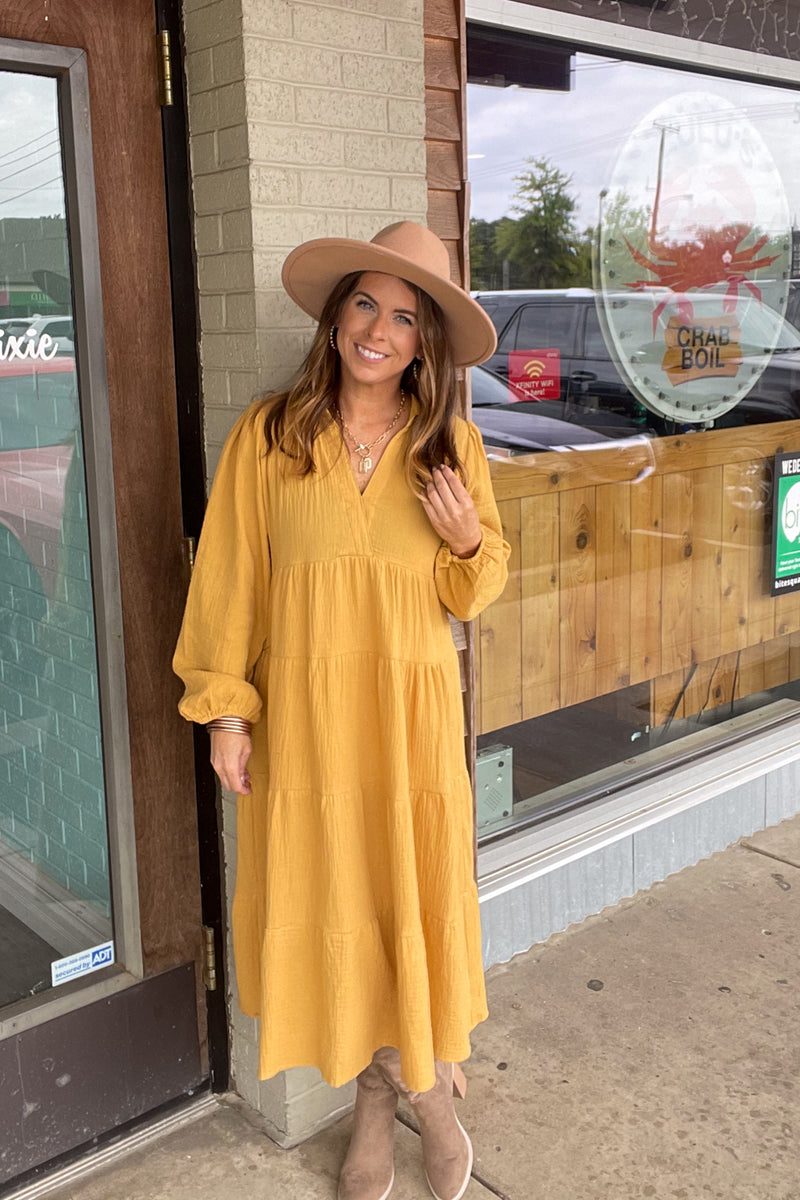 On My Way Up Dress-Mustard