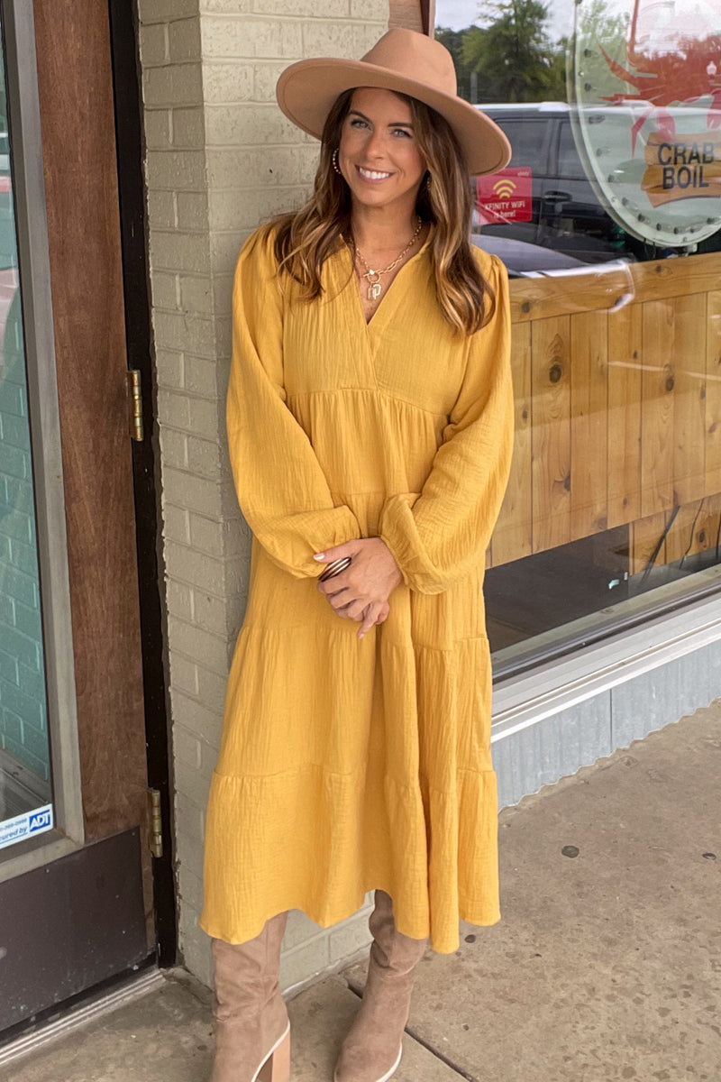 On My Way Up Dress-Mustard