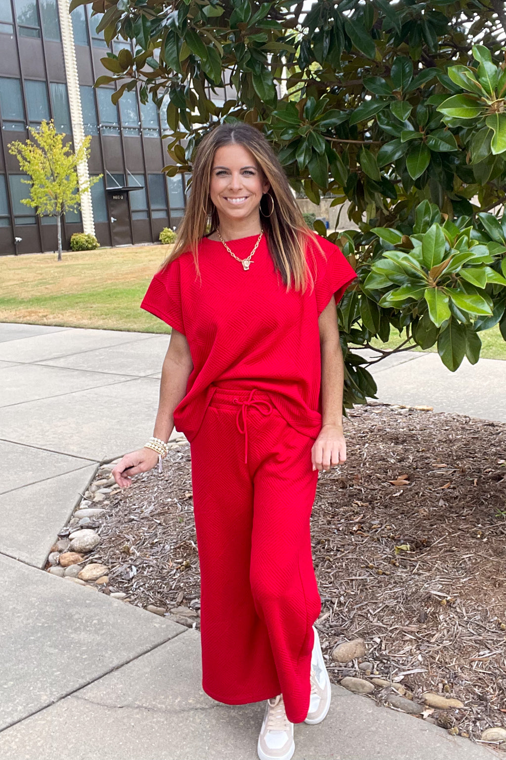 See And Be Seen Red Geometric Pants