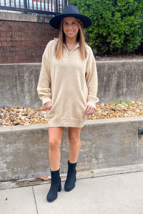 My Cozy Side Sweater Dress-Oatmeal