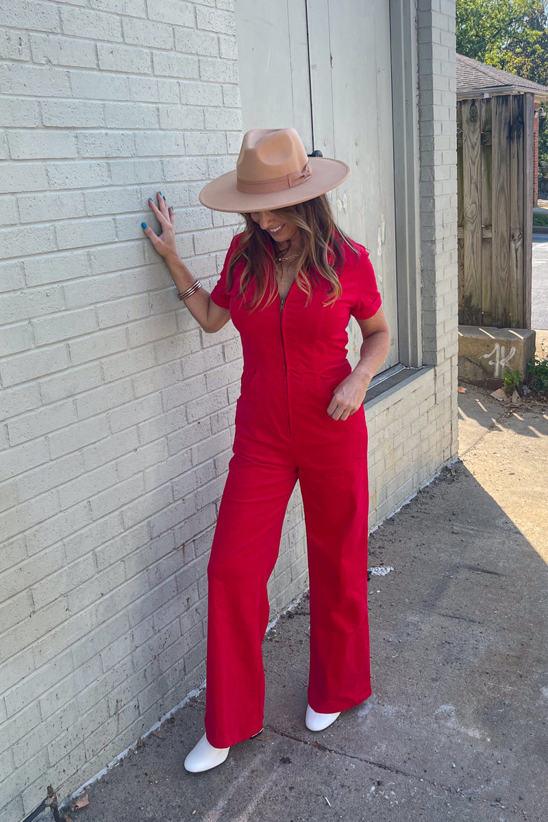 Red Ces Femme Corduroy Jumpsuit