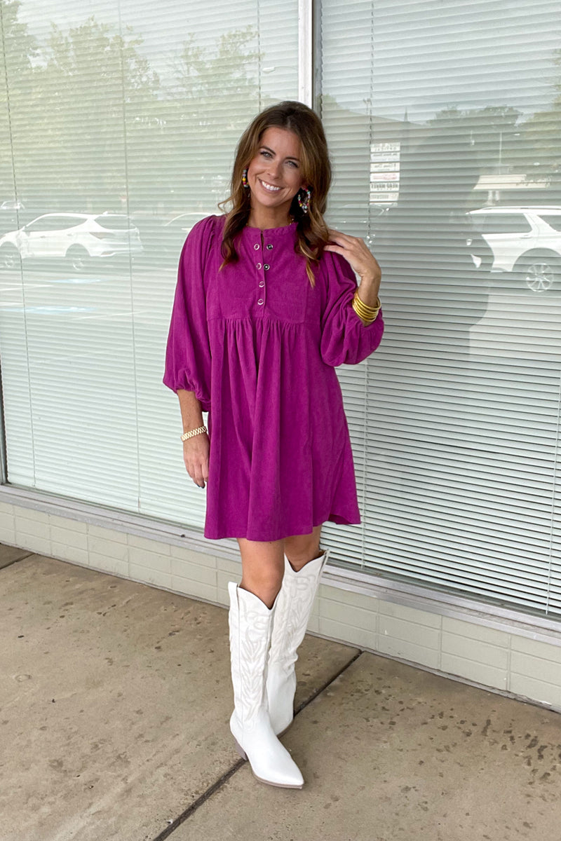 Umgee Magenta Corduroy Dress