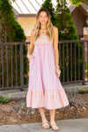 Stripe It Up Midi Dress-Orange/Pink