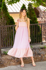 Stripe It Up Midi Dress-Orange/Pink