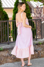 Stripe It Up Midi Dress-Orange/Pink