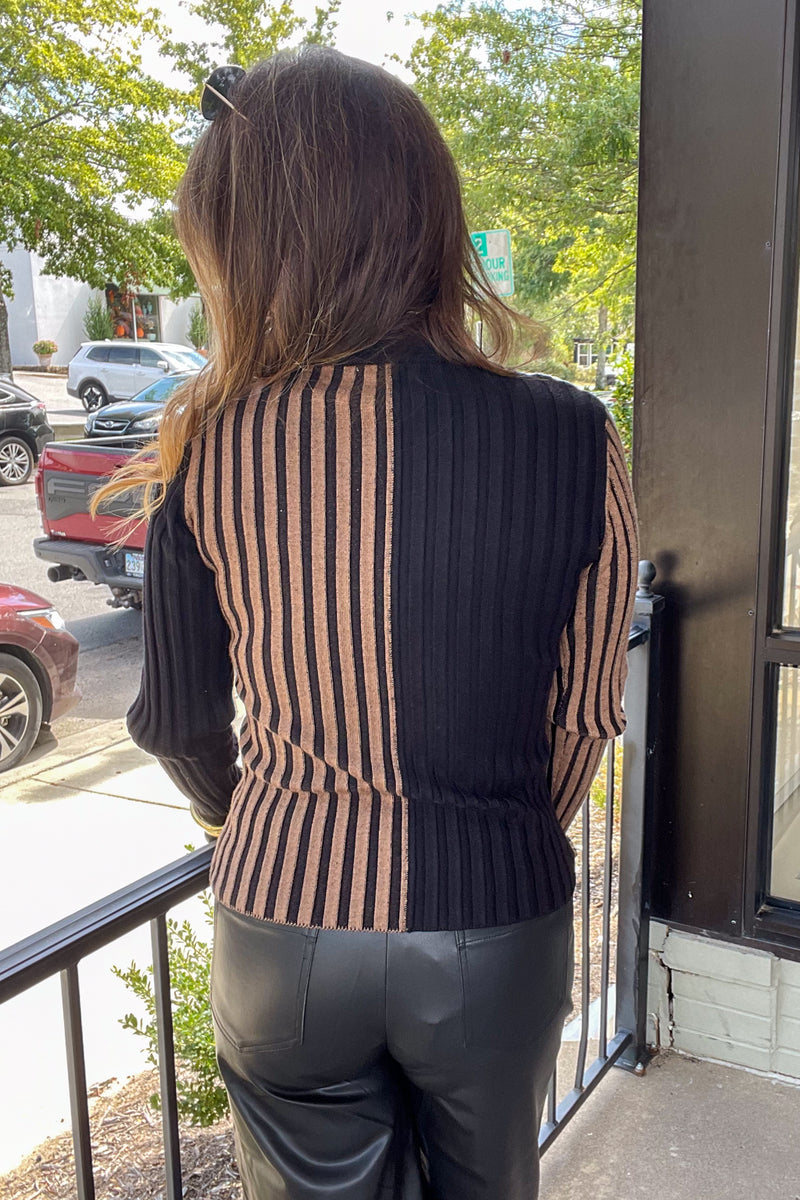 Two Tone Sweater Top-Mocha/Black