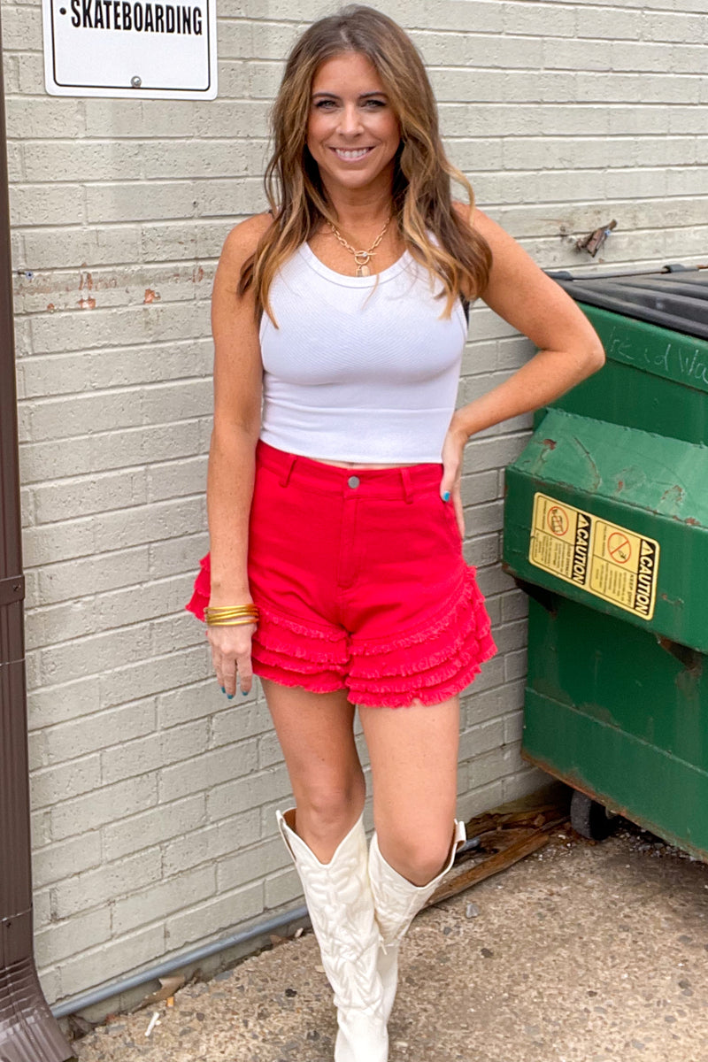 I Like You Best Shorts-Washed Red