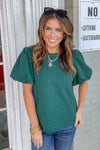 THML Quilted Puff Sleeve Top Forest Green